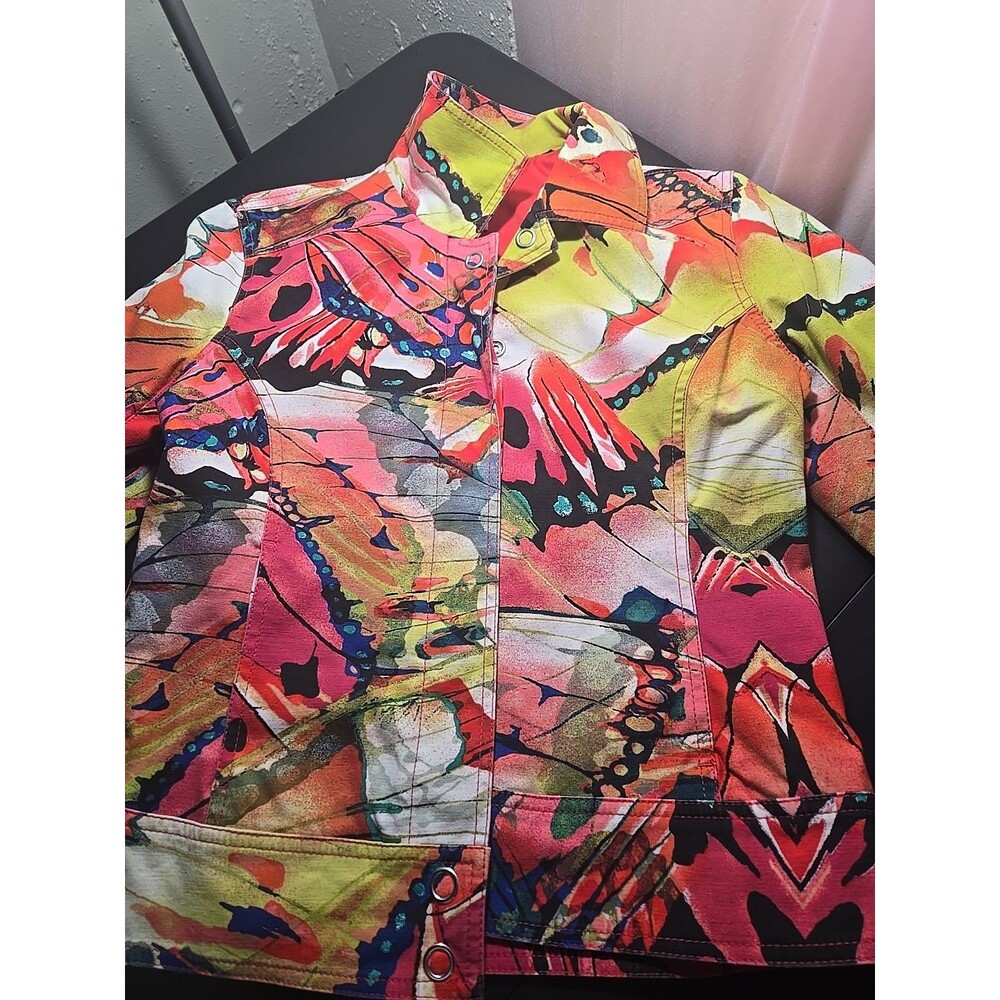 Chico's Colorful Floral Watercolor Artsy Lined Cropped Jacket Size XS 0/4 - Picture 14 of 14